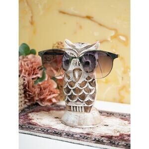 Handcrafted Wooden Owl Eyeglass Holder Stand – Sunglasses Display Gift 5.7” New